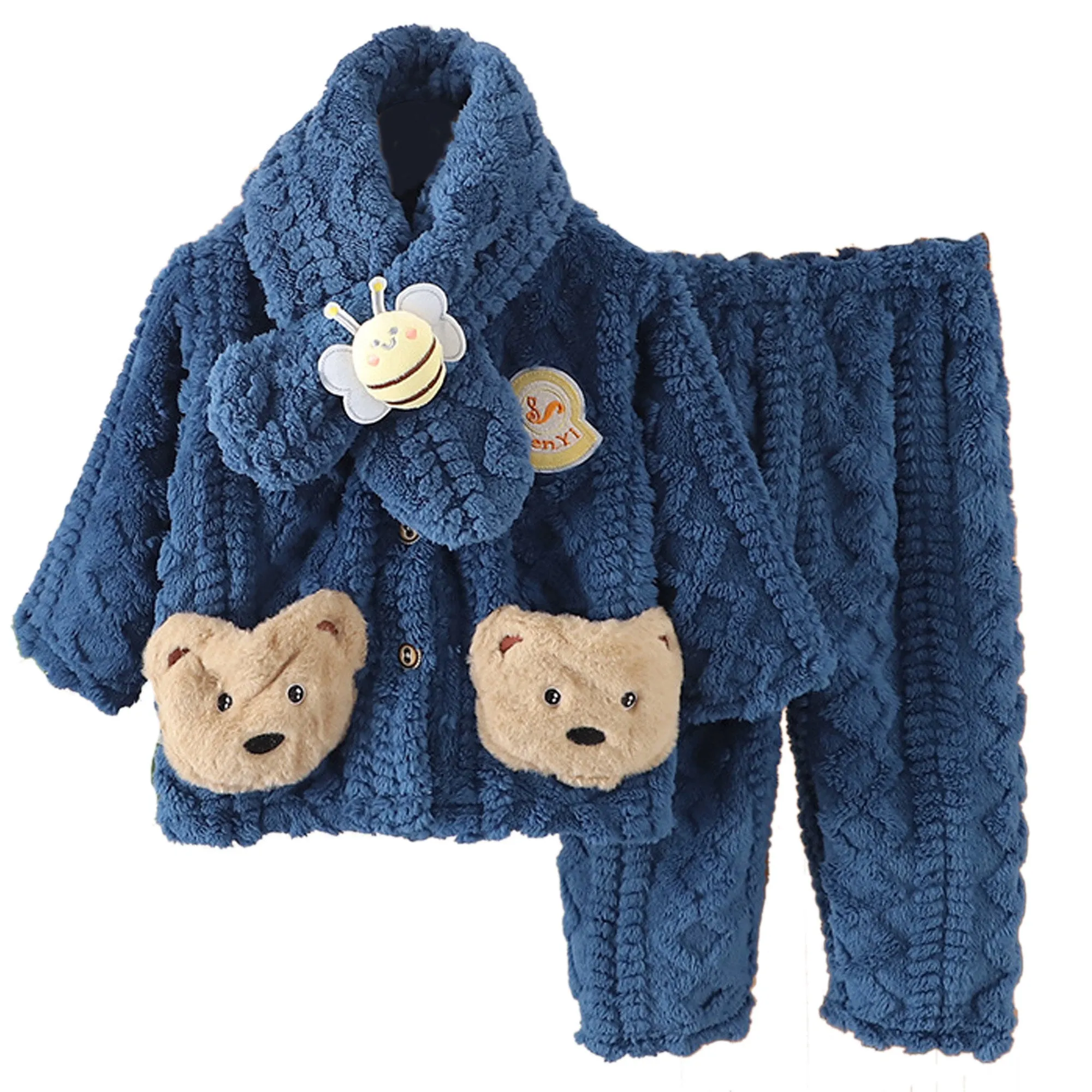 Babymoon Set of 3 | Baby Sleepwear Nightsuit with Scraf Kid’s Winter Nightdress Pajamas Winter Sweater | Darkblue