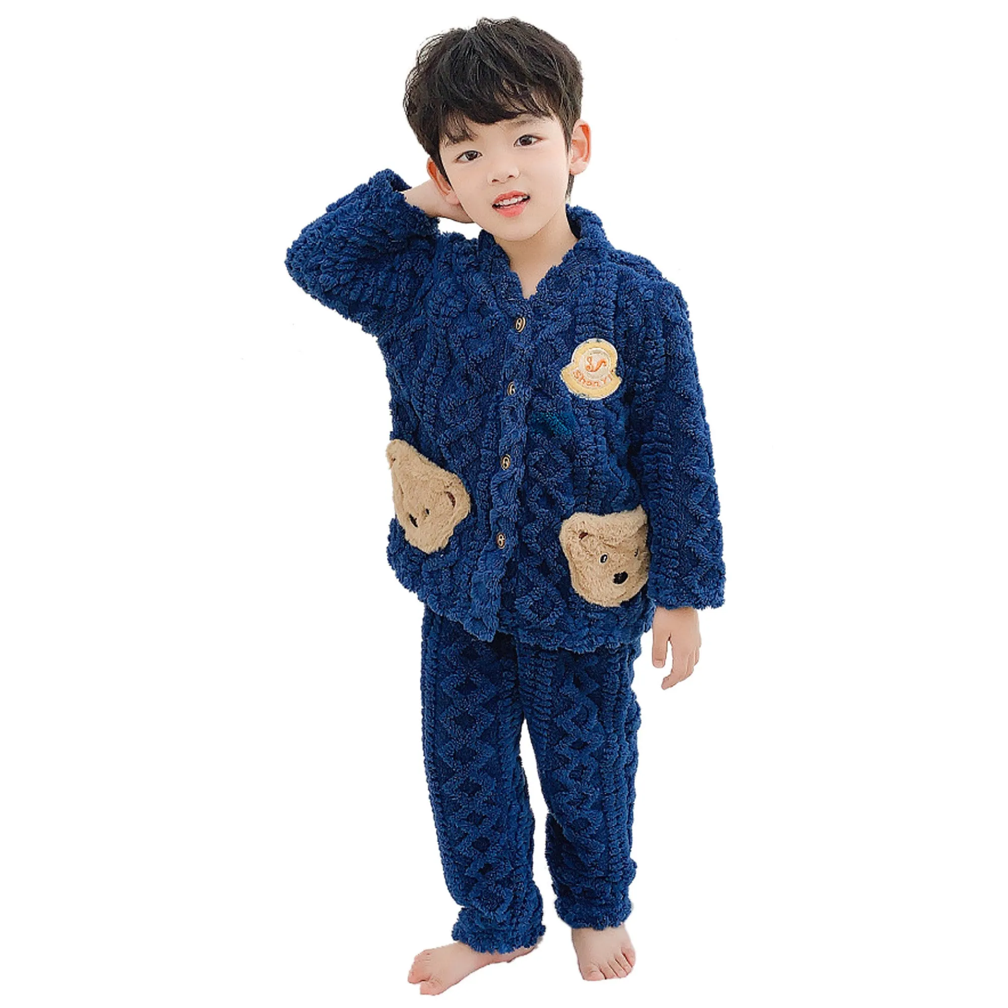 Babymoon Set of 3 | Baby Sleepwear Nightsuit with Scraf Kid’s Winter Nightdress Pajamas Winter Sweater | Darkblue