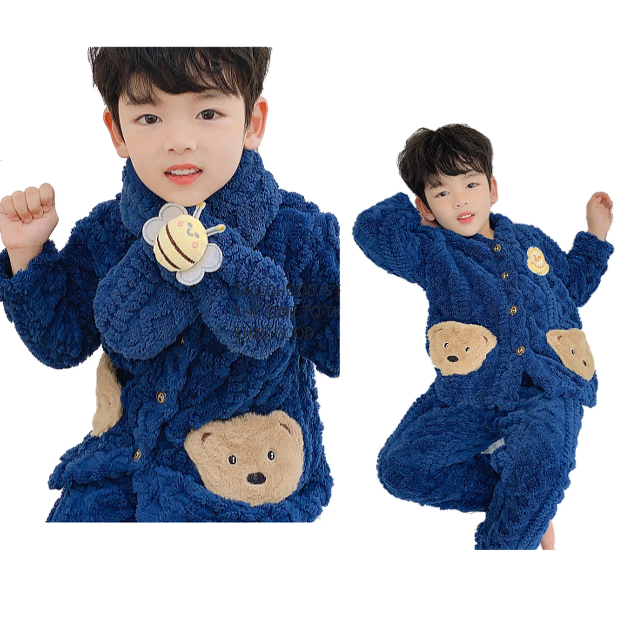 Babymoon Set of 3 | Baby Sleepwear Nightsuit with Scraf Kid’s Winter Nightdress Pajamas Winter Sweater | Darkblue