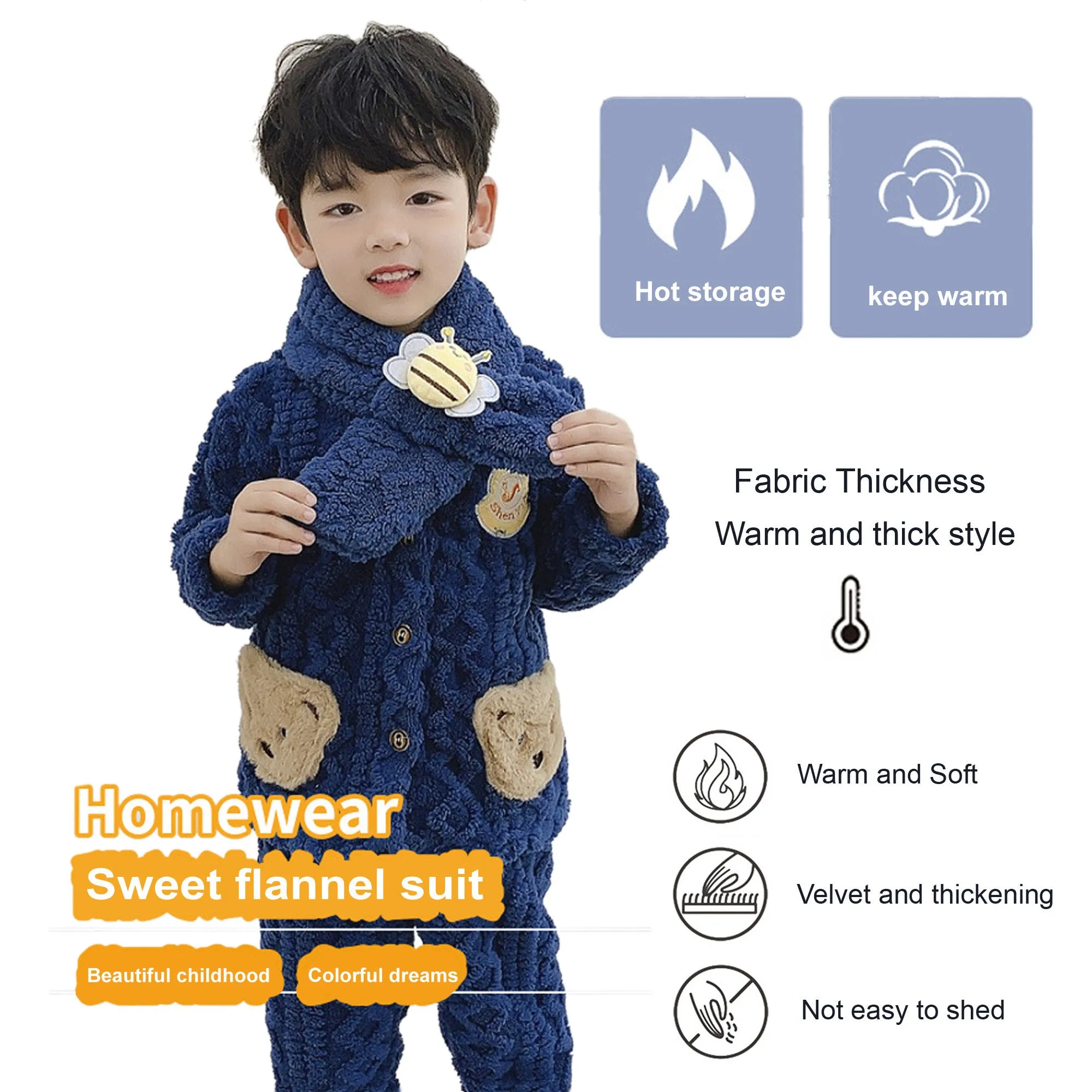 Babymoon Set of 3 | Baby Sleepwear Nightsuit with Scraf Kid’s Winter Nightdress Pajamas Winter Sweater | Darkblue