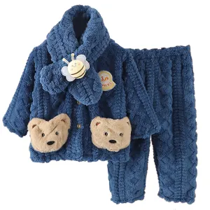 Babymoon Set of 3 | Baby Sleepwear Nightsuit with Scraf Kid’s Winter Nightdress Pajamas Winter Sweater | Darkblue