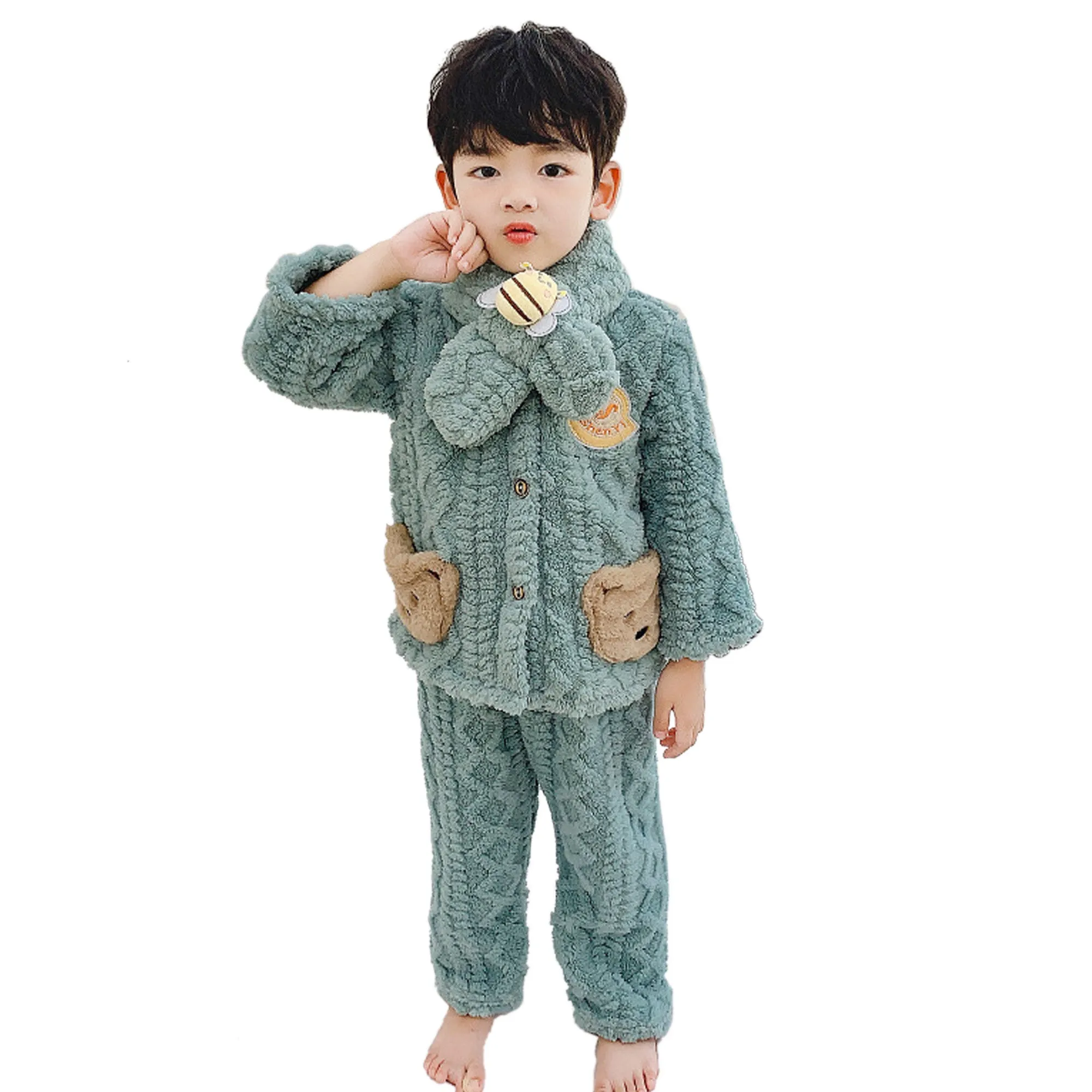 Babymoon Set of 3 | Baby Sleepwear Nightsuit with Scraf Kid’s Winter Nightdress Pajamas Winter Sweater | Green
