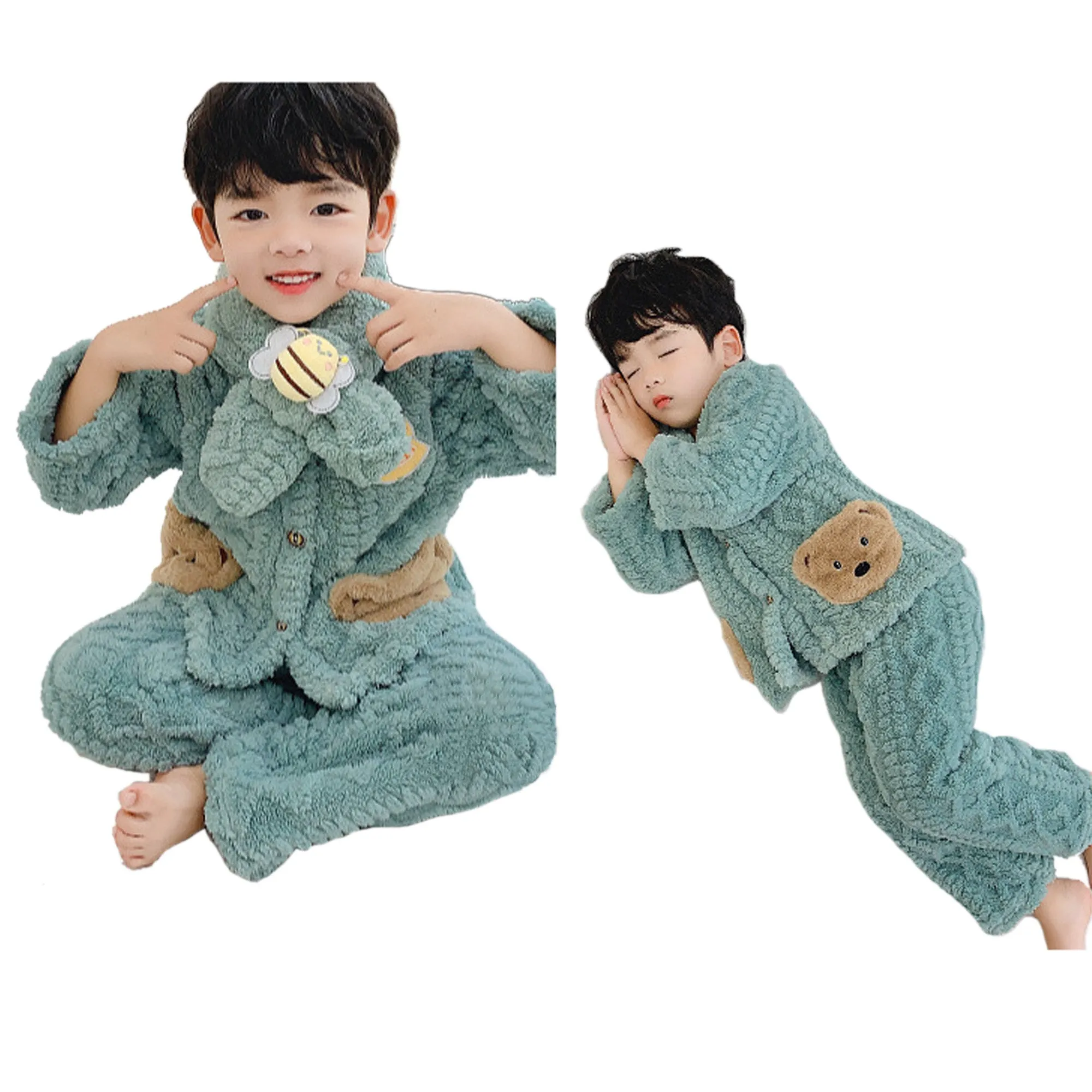 Babymoon Set of 3 | Baby Sleepwear Nightsuit with Scraf Kid’s Winter Nightdress Pajamas Winter Sweater | Green