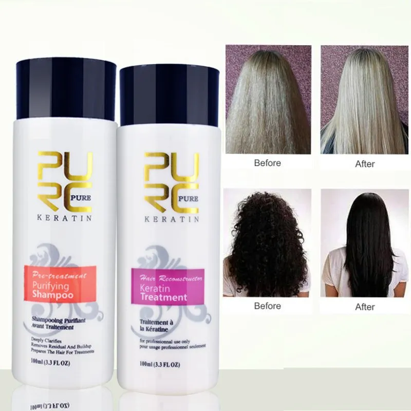 PURC Brazilian Keratin Hair Treatment & Purifying Shampoo – Straightens, Repairs & Smooths Damaged Hair (2 x 100ml Set)