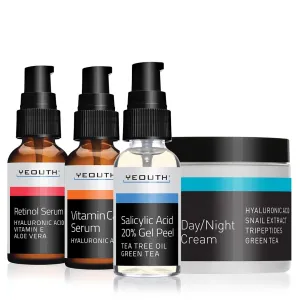 Radiance-Boosting Essentials: Retinol Serum 1 oz , Vitamin C&E Serum 1 oz &  Salicylic Acid 20% Gel Peel 1 oz & Day/Night Cream 4 oz